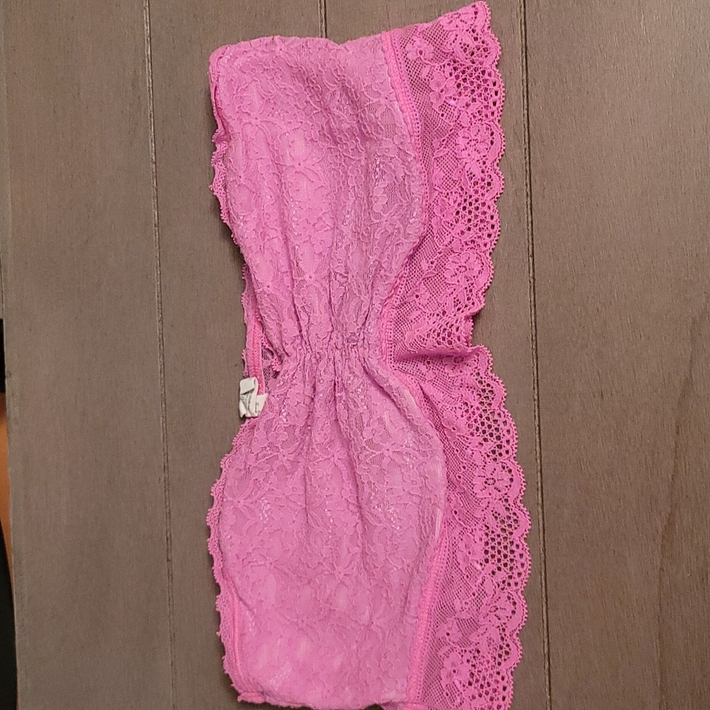 Pink lacey strapless bra